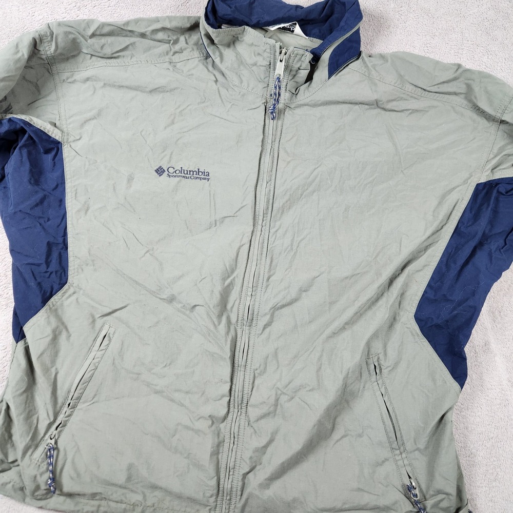 Vintage Columbia Sportswear Windbreaker Jacket Mens XL Green Navy Full Zip 90s